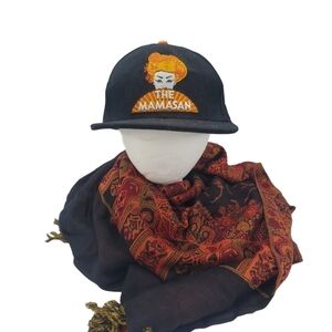 The Mamasan Asian Fanning Lady Snapback Hat Black Orange